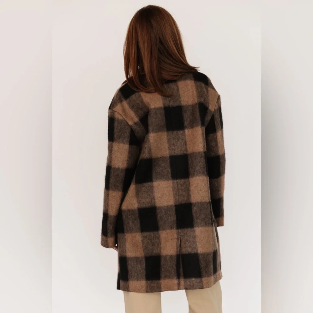 NEW Baltic Born Kirsti Coat Buffalo Check Plaid Brown Black Jacket Large - Picture 3 of 12